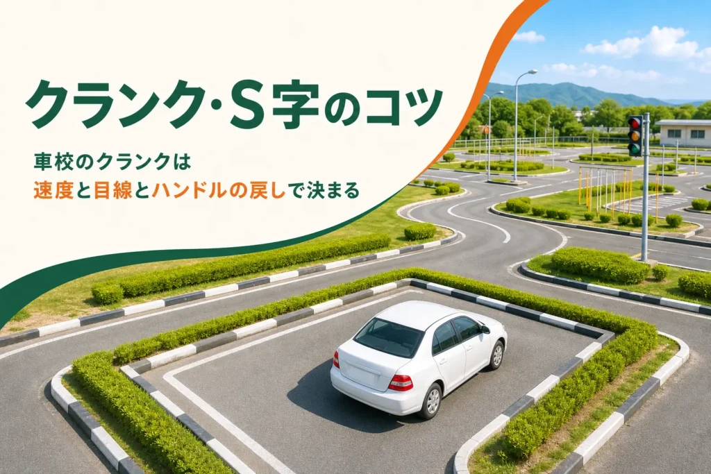 車校のクランクとS字のコースを少し上から見た様子のアイキャッチ