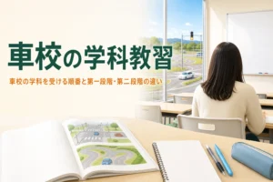 車校の学科教習の時限数と受ける順番を紹介する記事のアイキャッチ。自動車学校の学科教室