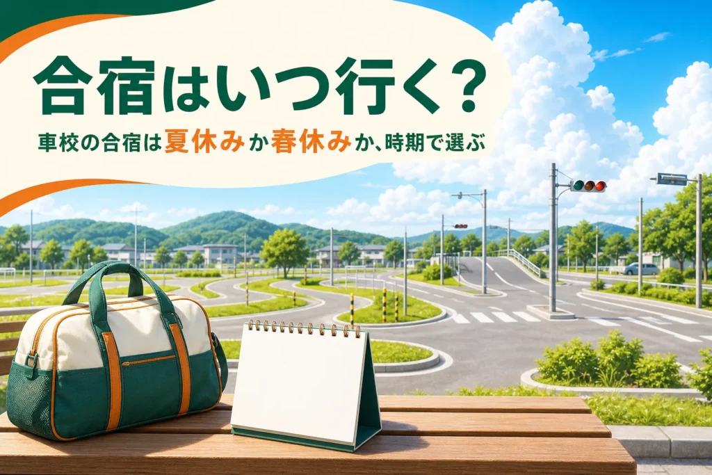 車校の合宿に夏休み・春休み・2月など、いつ行くかの時期の選び方を紹介する記事のアイキャッチ