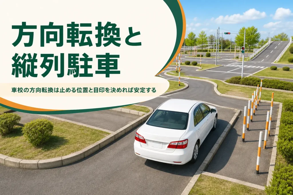 車校の場内コースで方向転換と縦列駐車を練習する場所のアイキャッチ