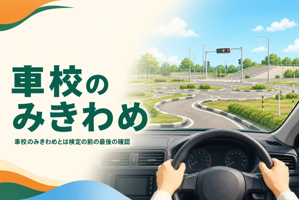 車校のみきわめで走る場内コースを、教習車の運転席から見たアイキャッチ