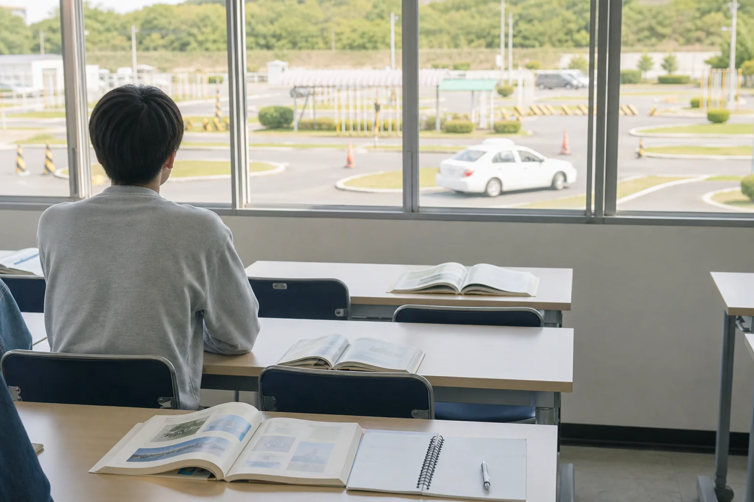 車校の学科教習を受ける学科教室の様子を写した写真
