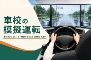 車校のシミュレーター教習で使う運転席そっくりの装置と画面のアイキャッチ